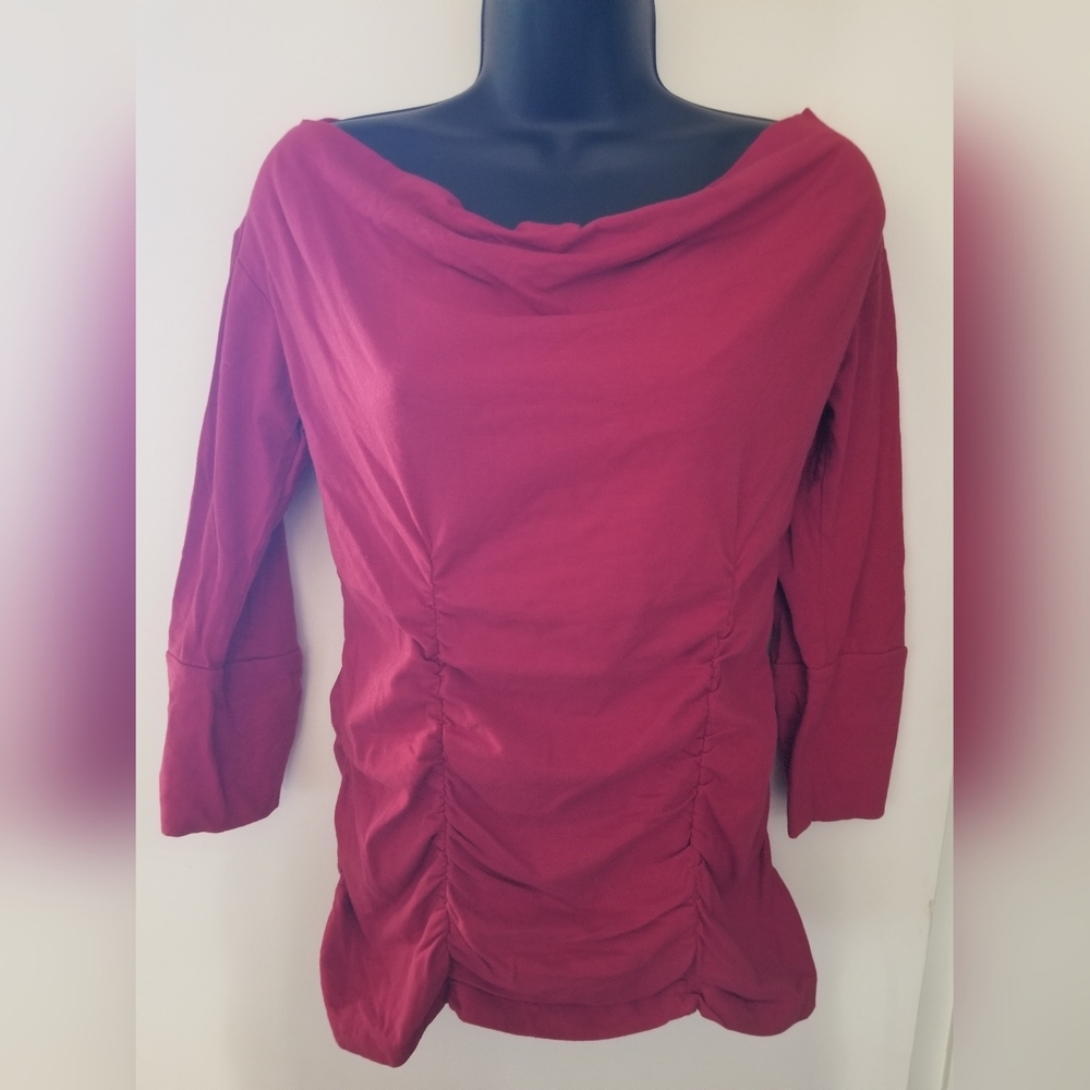 Nomads Hemp Wear Red Cowl Neck Ruched Tunic Top Medium